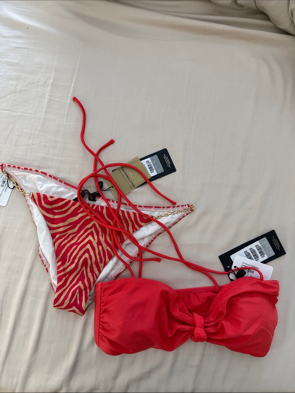 Vix Red Two-Piece Bikini Separates with Zebra-Print Bottom